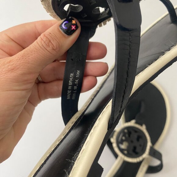 Tory Burch Miller Fringe Sandals Shoes Black White - Picture 9 of 10